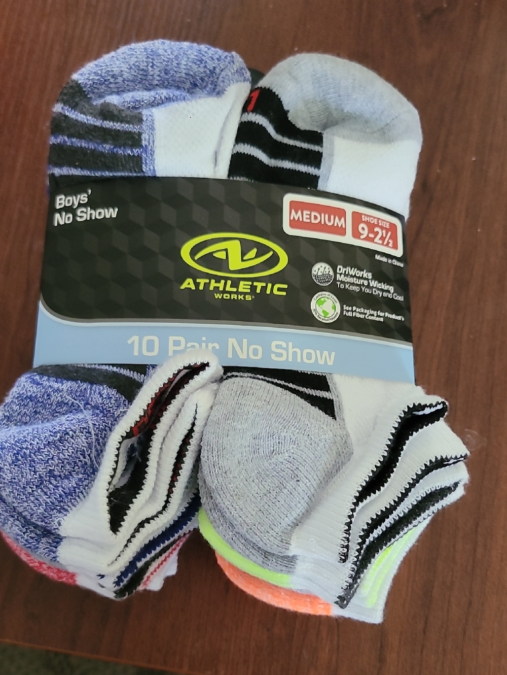 Athletic Works No-Show Socks - White, Gray & Neon Accent (10 Pair)